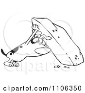 Clipart Outlined Treasure Hunting Dog Looking Under A Rock Royalty Free Vector Illustration