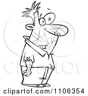 Clipart Outlined Male Cat Owner Covered In Scratches Royalty Free Vector Illustration