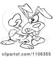 Clipart Outlined Boxer Bunny Rabbit Punching Royalty Free Vector Illustration