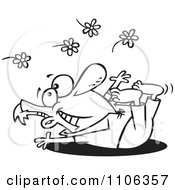 Clipart Outlined Spring Fling Man Playing In Flowers Royalty Free Vector Illustration