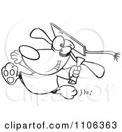 Clipart Outlined Happy Graduate Dog Running With A Diploma Royalty Free Vector Illustration