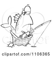 Clipart Outlined Fish Fishing From A Boat Royalty Free Vector Illustration by toonaday