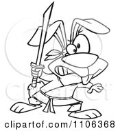 Clipart Outlined Ninja Rabbit With A Sword Royalty Free Vector Illustration