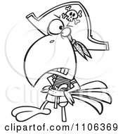 Poster, Art Print Of Outlined Goofy Pirate Parrot With A Peg Leg