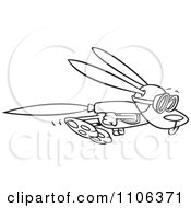 Poster, Art Print Of Outlined Rabbit Flying With A Rocket Jet Pack