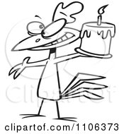 Poster, Art Print Of Outlined Happy Chicken Holding A Birthday Cake