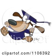 Poster, Art Print Of Happy Graduate Dog Running With A Diploma
