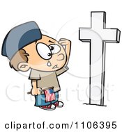 Clipart Boy Crying At A Soldiers Grave On Memorial Day Royalty Free Vector Illustration by toonaday