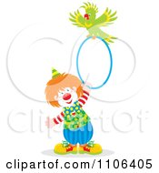 Poster, Art Print Of Circus Clown Holding A Hoop With A Parrot On Top