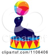 Poster, Art Print Of Cute Circus Sea Lion Balancing A Ball On His Nose On A Podium
