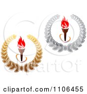 Clipart Olympic Torches With Red Flames And Gold And Silver Laurels Royalty Free Vector Illustration