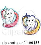 Poster, Art Print Of Happy Dental Teeth Being Scrubbed With Brushes