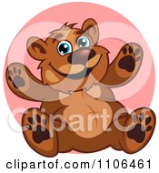 Poster, Art Print Of Happy Teddy Bear Over A Pink Circle