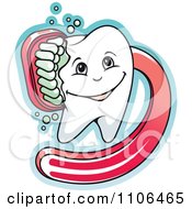 Poster, Art Print Of Happy Dental Tooth Being Scrubbed With A Red Brush