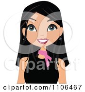 Happy Black Haired Woman Wearing A Pink Neck Scarf