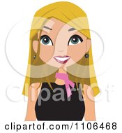 Clipart Happy Blond Woman Wearing A Pink Neck Scarf Royalty Free Vector Illustration