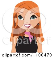 Poster, Art Print Of Happy Red Haired Woman Wearing A Pink Neck Scarf