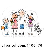 Poster, Art Print Of Stick Drawing Of A Happy White Family With Their Dog