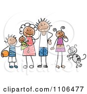 Stick Drawing Of A Happy Black Family With Their Dog