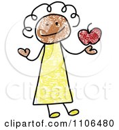 Poster, Art Print Of Stick Drawing Of A Happy Black Female Teacher Holding An Apple