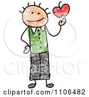 Clipart Stick Drawing Of A Happy Male Teacher Holding An Apple Royalty Free Vector Illustration by C Charley-Franzwa