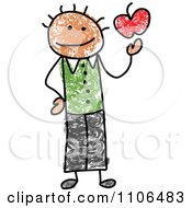 Clipart Stick Drawing Of A Happy Black Male Teacher Holding An Apple Royalty Free Vector Illustration
