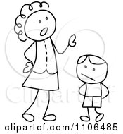 Poster, Art Print Of Black And White Stick Drawing Of A Mother Scolding Her Son