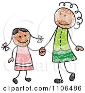 Poster, Art Print Of Stick Drawing Of A Happy Black Mother And Daughter Holding Hands