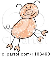 Clipart Stick Drawing Of A Happy Pig Royalty Free Vector Illustration