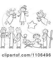 Clipart Black And White Stick Drawings Of Nativity Scene People Royalty Free Vector Illustration by C Charley-Franzwa #COLLC1106496-0078