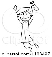 Poster, Art Print Of Black And White Stick Drawing Of A Happy Graduate Girl Jumping
