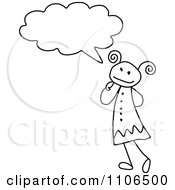 Clipart Black And White Stick Drawing Of A Girl In Thought Royalty Free Vector Illustration