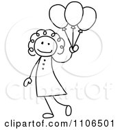 Poster, Art Print Of Black And White Stick Drawing Of A Happy Girl With Party Balloons