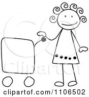 Poster, Art Print Of Black And White Stick Drawing Of A Happy Girl With A Shopping Cart