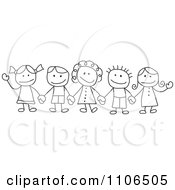 Poster, Art Print Of Black And White Stick Drawing Of Multi Ethnic Children Holding Hands