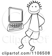 Poster, Art Print Of Black And White Stick Drawing Of A Tech Boy By A Computer