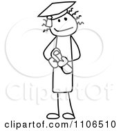 Clipart Black And White Stick Drawing Of A Happy Graduate Royalty Free Vector Illustration