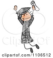Poster, Art Print Of Stick Drawing Of A Happy Black Graduate Girl Jumping