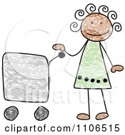 Poster, Art Print Of Stick Drawing Of A Happy Black Girl With A Shopping Cart