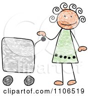 Poster, Art Print Of Stick Drawing Of A Happy Hispanic Girl With A Shopping Cart