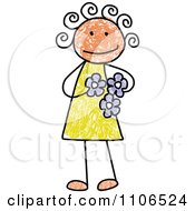 Poster, Art Print Of Stick Drawing Of A Happy Girl Holding Flowers