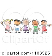Poster, Art Print Of Stick Drawing Of Multi Ethnic Children Holding Hands