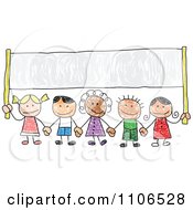 Poster, Art Print Of Stick Drawing Of Multi Ethnic Children Holding Hands Under A Banner