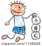Stick Drawing Of A White Boy Playing With Letter Alphabet Blocks