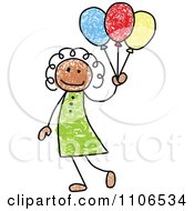 Poster, Art Print Of Stick Drawing Of A Happy Black Girl With Party Balloons