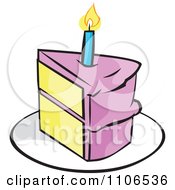 Poster, Art Print Of Pink Slice Of Birthday Cake With A Candle