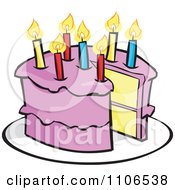 Clipart Pink Birthday Cake With A Candle And Missing Piece Royalty Free Vector Illustration