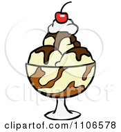 Clipart Ice Cream Sundae With Chocolate Syrup Whipped Cream And A Cherry Royalty Free Vector Illustration