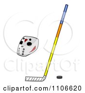 Clipart Hockey Puck Mask And Stick Royalty Free Vector Illustration