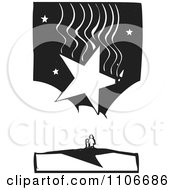Parent And Child Under A Huge Falling Star Black And White Woodcut